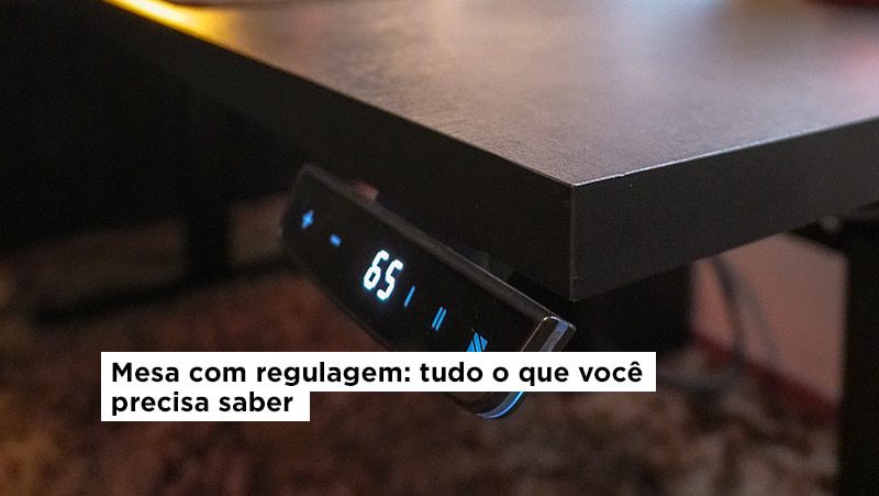 capa do artigo mesas com regulagem tudo o que voce precisa saber, blog slikdesk, com um imagem de uma mesa slikdesk lift preta com tampo castanho, detalhe do painel de controle
