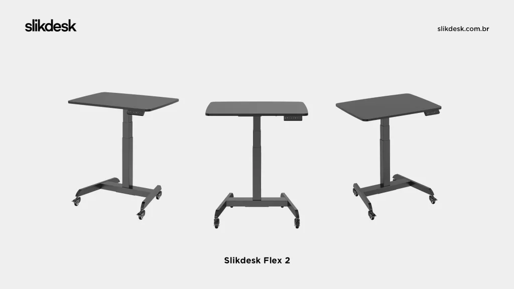 Slikdesk Flex 2: uma opção para quem prioriza o conforto e o design! Moderna, a Slikdesk Flex é compacta e elegante, auxiliando a sua alternância de posturas ao longo do dia.
