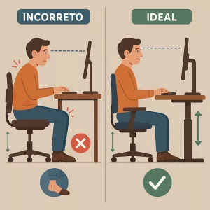 Comparação entre postura sentada em mesa fixa e mesa com regulagem de altura.